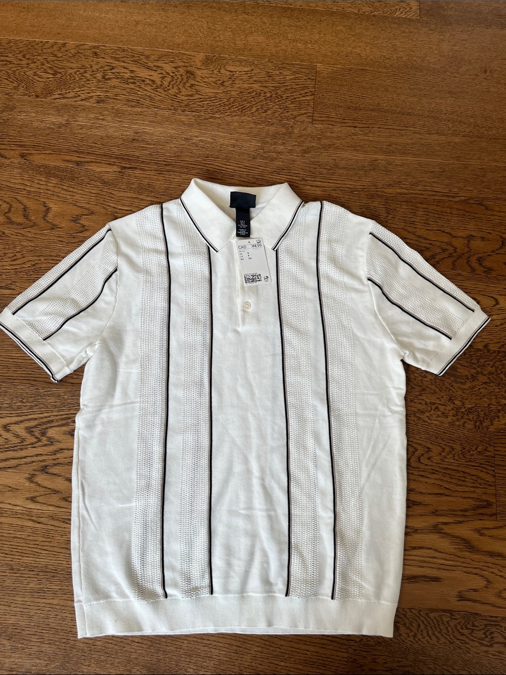 H&M White Short-Sleeve Polo with Black Vertical Stripes 100% cotton regular fit